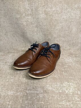Max + Jake Boys Faux Leather Oliver Oxford Dress Shoes Cognac Brown Navy Size 6M
